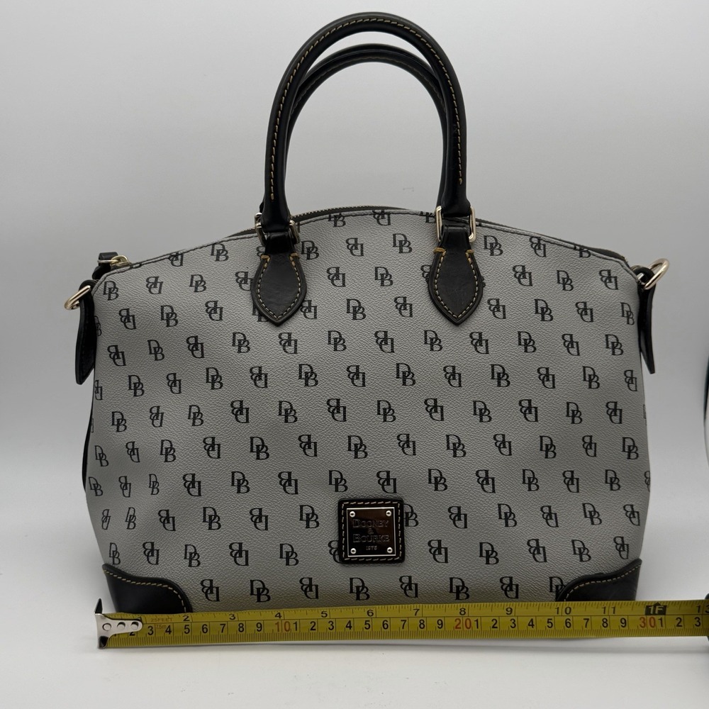 Dooney & Bourke 1975 DB Logo Satchel Gray Black Leather Red Lining Purse - Picture 3 of 10